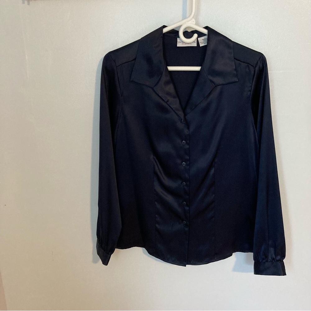 Dark Blue Silky Satin Blouse, Small